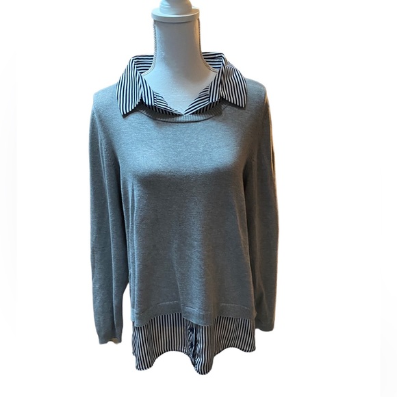 Adrianna Papell sweater/shirt. Size XL. Soft grey sweater with striped blouse - Picture 1 of 11